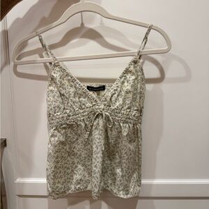 Brandy Melville Cream and Blue Floral Tank Top